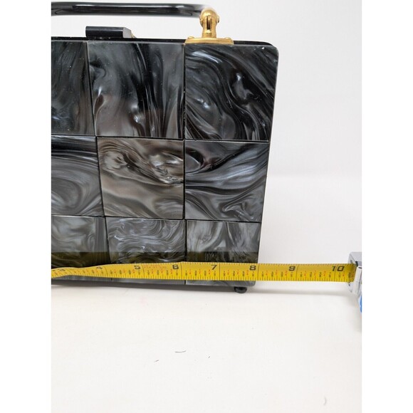 Vintage StyleCraft Handbag Purse Black Pearlized Marbled Lucite Vanity 60s As Is - Picture 10 of 11